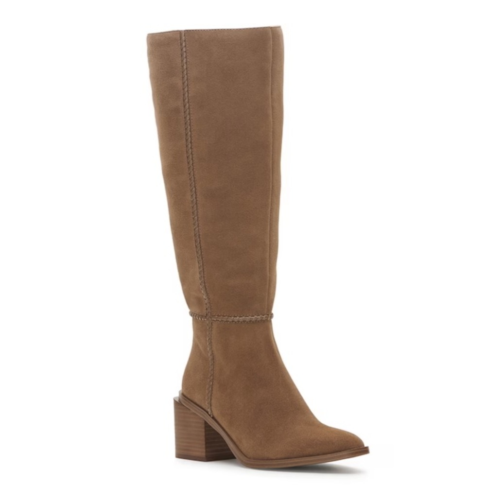Vince Camuto wide calf brown block heel suede knee boot